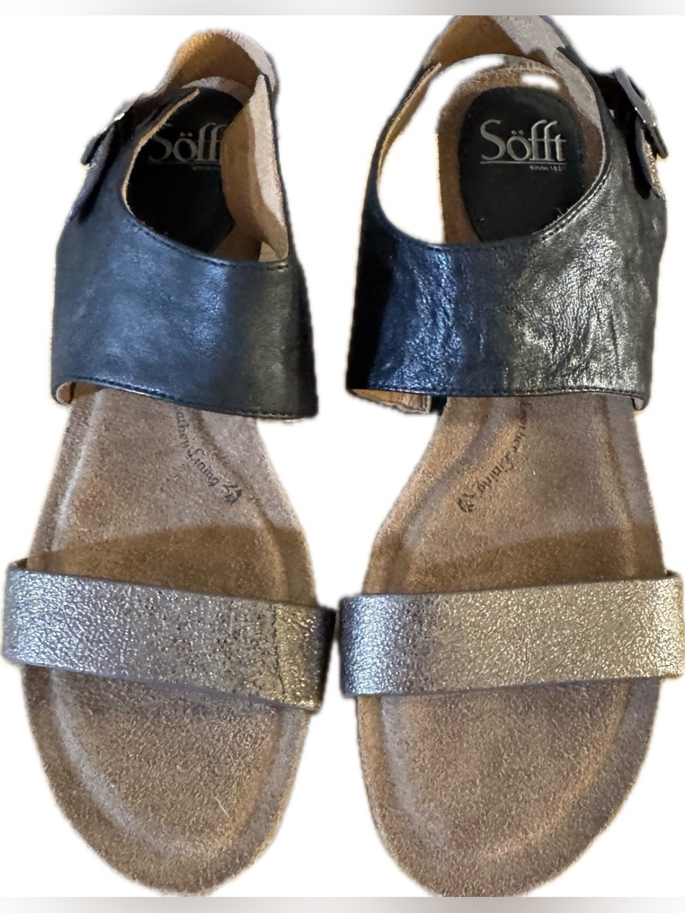 Softt Genuine Leather Sandals | Black & Metallic | Wedge Sandals | Size 11